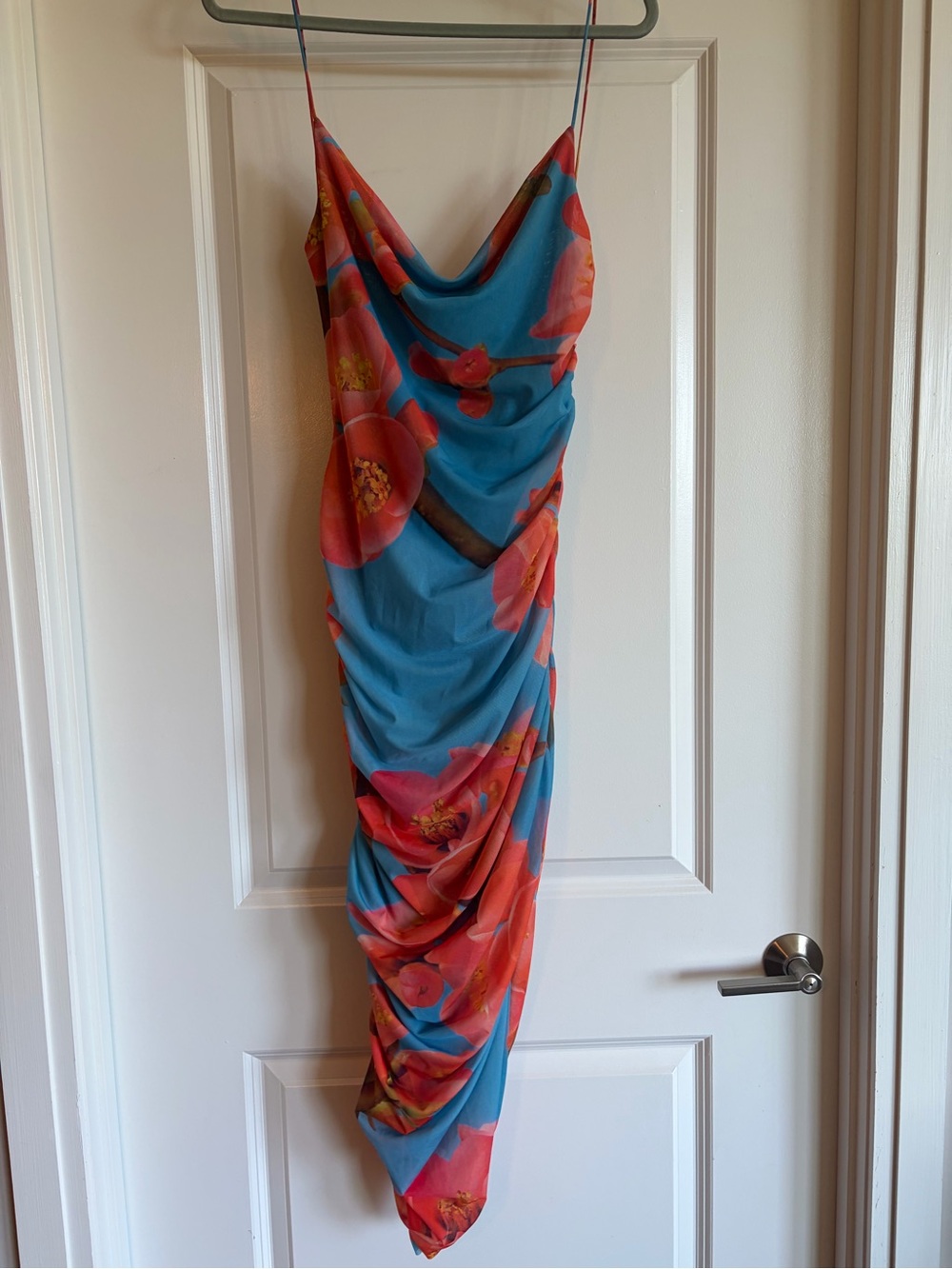 Blue Floral Cowl Neck Slip Dress